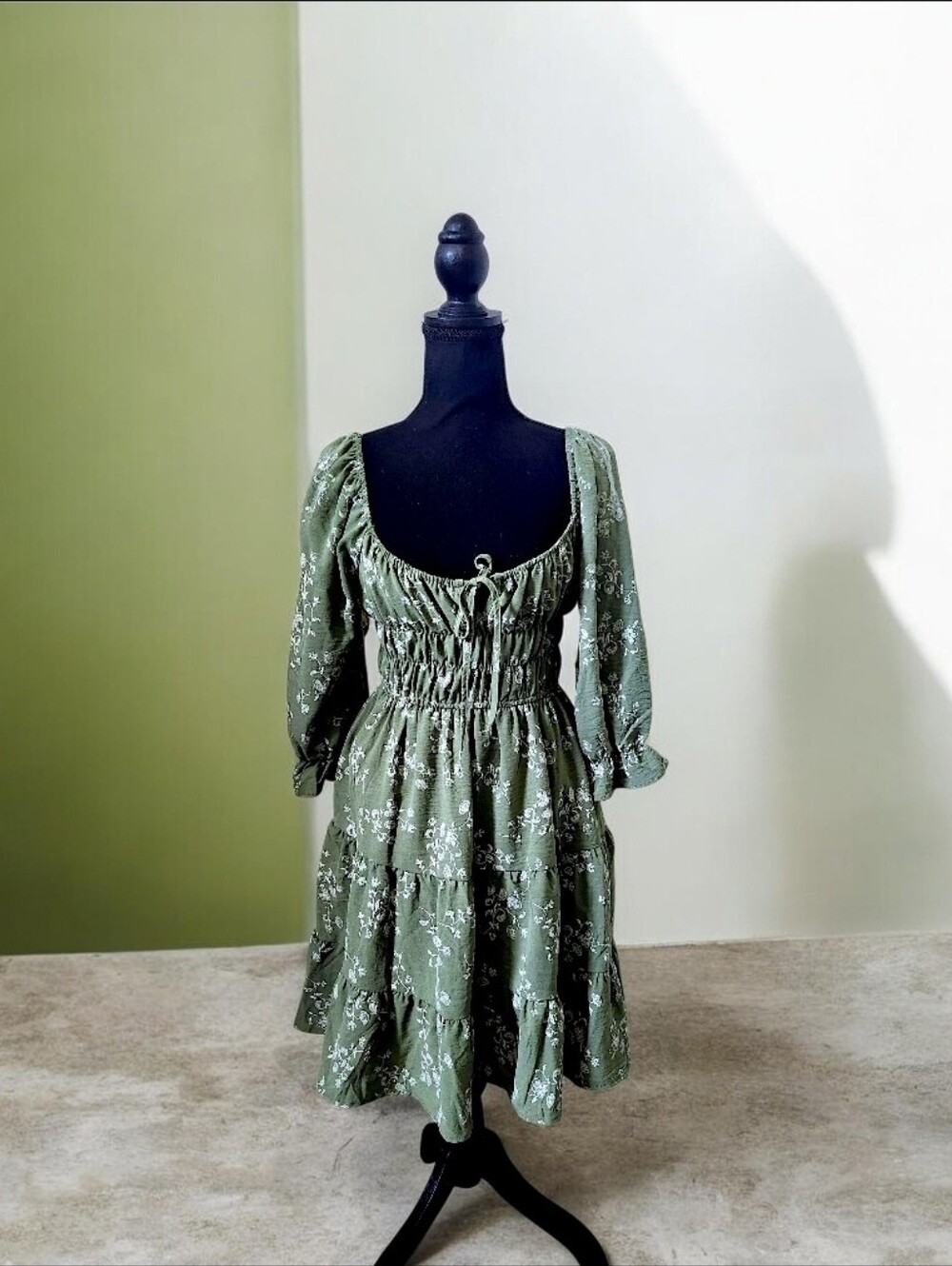 Liberty Love Olive Green Floral Tiered Mini Dress